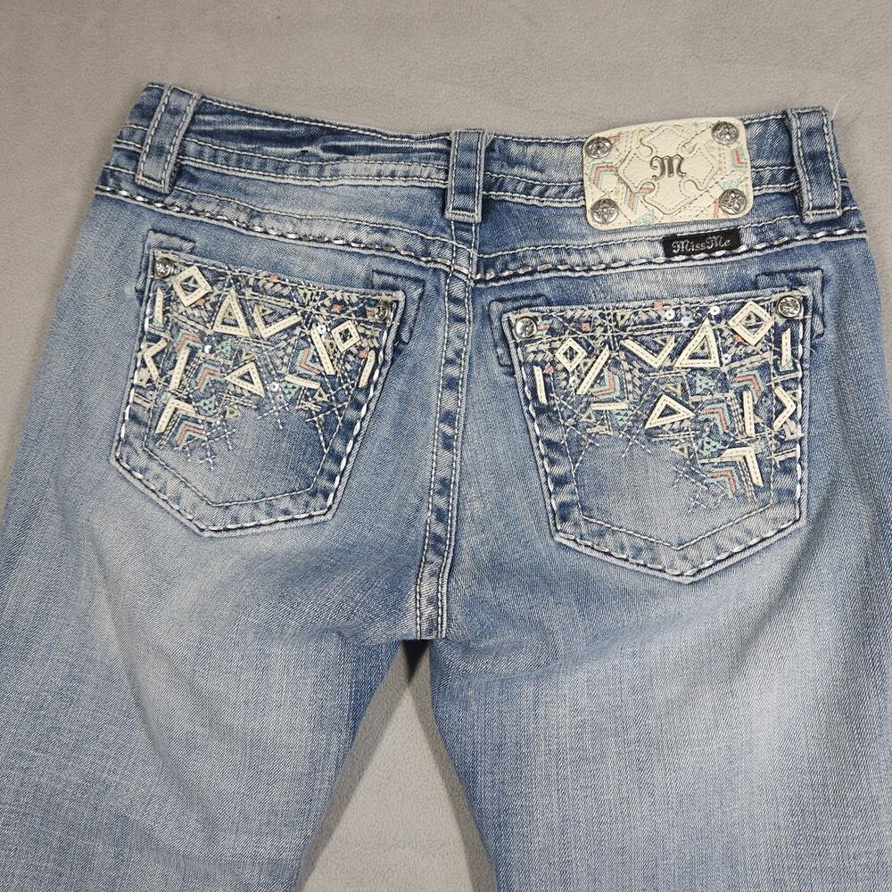 Miss Me Jeans Womens 29 Signature Cropped Denim Blue Embellished Rock Western